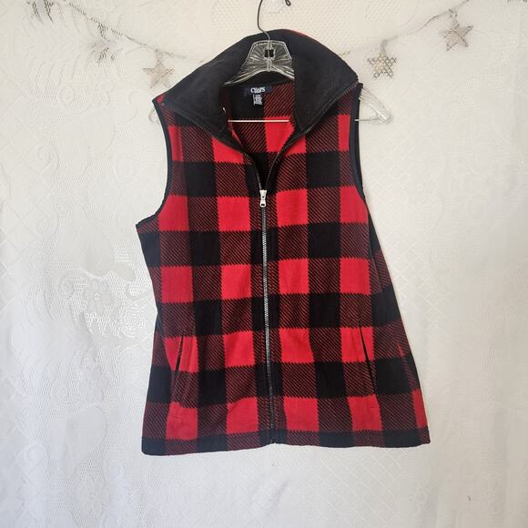 Chaps Sport Medium Women Buffalo Plaid Vest 80s Outdoor Cabincore Fleece Rustic - Picture 1 of 8